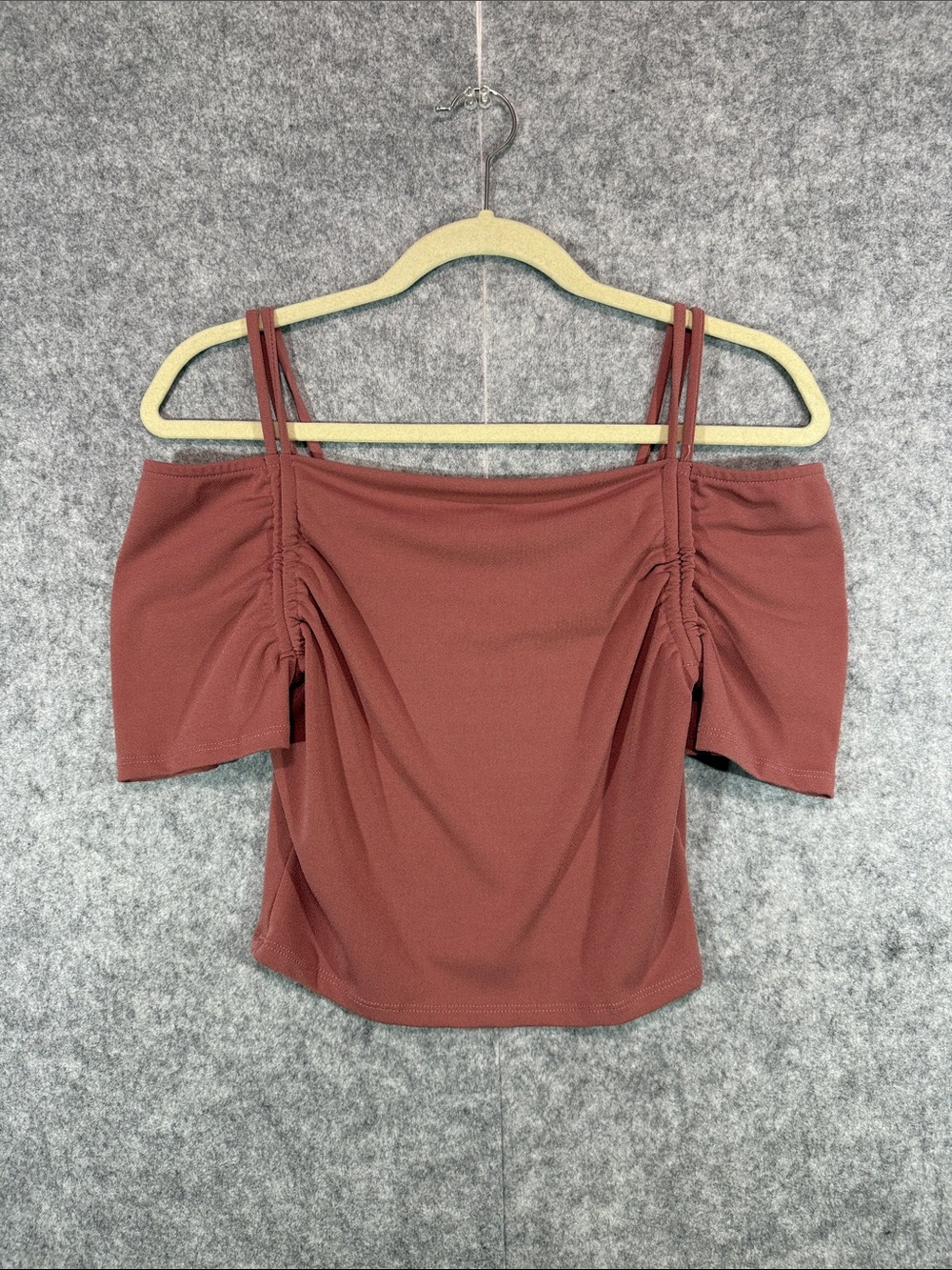 Olive Tree Crop Top - Womens S - Rust Off the Shoulder Strappy Ruched Boho